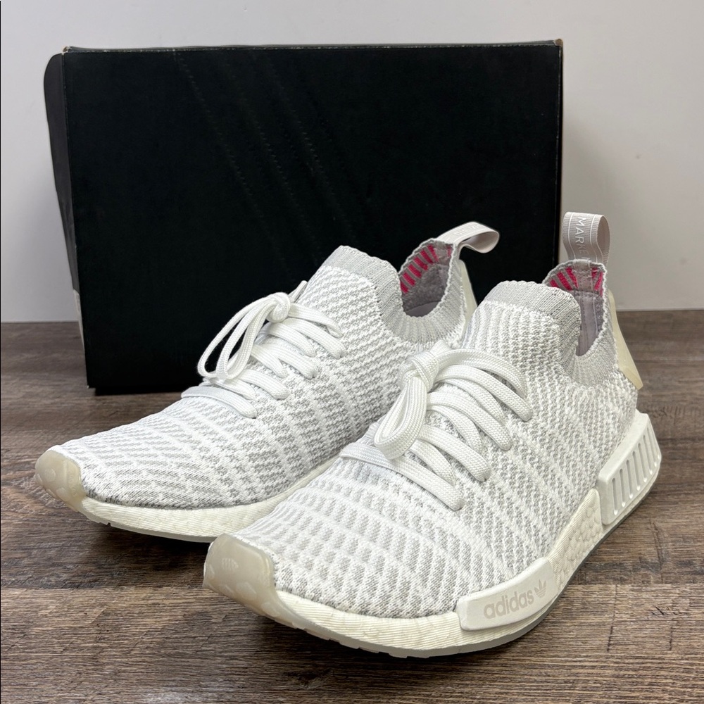 Adidas NMD R1 STLT Primeknit Sneakers White Grey Pink Men’s Size 10 CQ2390